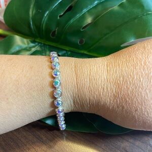 Elegant Silver Bracelet with Iridescent Stones